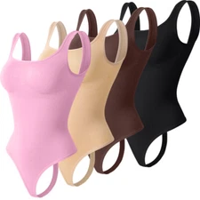 Women's Sexy Square Neck Sleeveless Backless No Show Control Bodysuits Tank Top