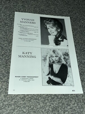 Katy Manning - original 1977 Acting Agency Z-page. Dr Who Doctor