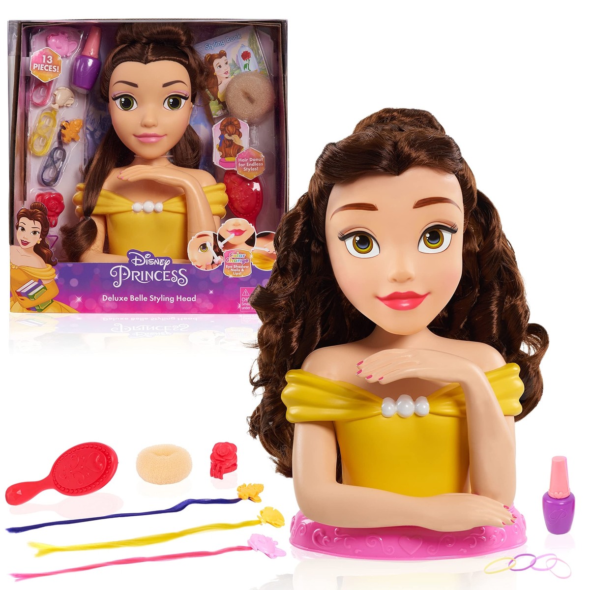 Disney Princess Belle Deluxe Styling Head Hair Play Set with 12