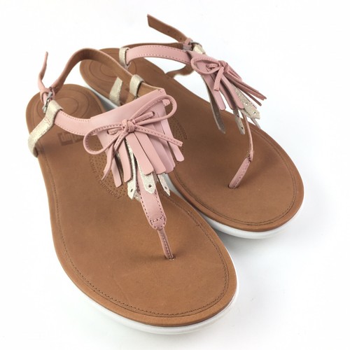 FitFlop Womens Size 9 Tia Pink & Silver Fringe Leather Ankle Strap Sandals - Picture 3 of 8