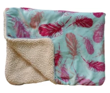 Zak Zoey Teal Blue Green Pink Feather Baby Blanket Plush Sherpa 28x36
