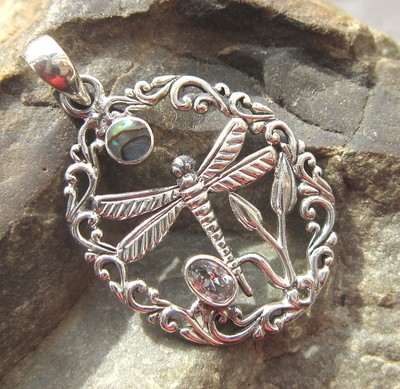 DRAGONFLY Libelle Anhänger 925 Silber Steine Talismann Amulett Handarbeit Bali