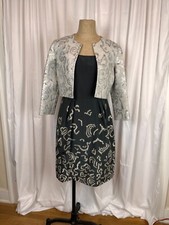 Oscar de la Renta Fall 2011 Runway Beaded Jacket & Dress Dark Gray Silk SZ 12