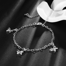 Fashion Womens 925 Sterling Silver Butterfly Foot Link Chain Ankle Bracelet A11