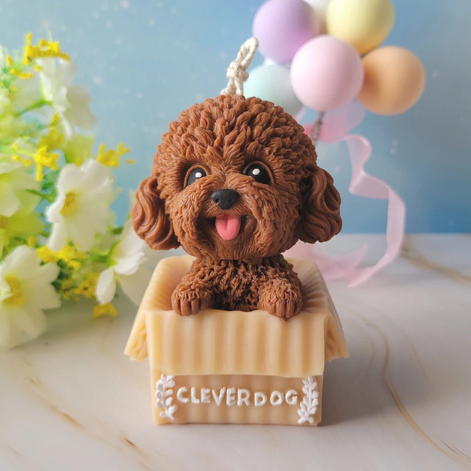 Linda vela caniche vela de cera de soja hecha a mano regalo de inauguración de casa vela única regalo Foto 4 de 4