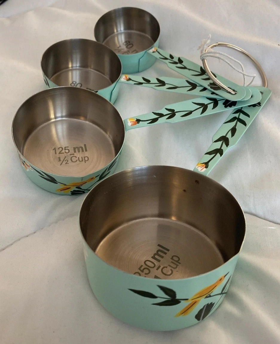 SALE ❀ڿڰۣ❀ HAND PAINTED Four SAUCEPAN STYLE Stainless Steel MEASURING SPOONS ❀