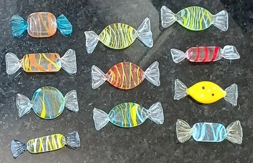 Vintage Lot of 11 Art Glass Mini Candy Murano Style Wrapped Twist 5 Free Flaw