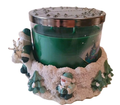 Crazy Mountain Vtg Christmas Tree Santa w Reindeer 3 Wick Candle Holder & Topper - Picture 3 of 14