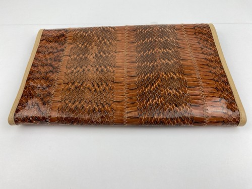 Vintage Caprice Brown Snakeskin Leathers Clutch Purse Shoulder Bag - Picture 4 of 12