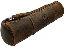 Leather Pencil Case - Full Grain Leather Zippered Pen Pouch - Stationery Brown