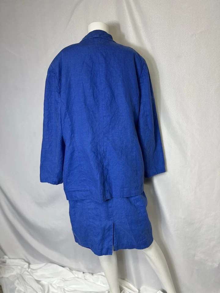 SAMANTHA Taylor 女式复古 2 件蓝色亚麻正装西装套装 16W — 第 4/4 张图片