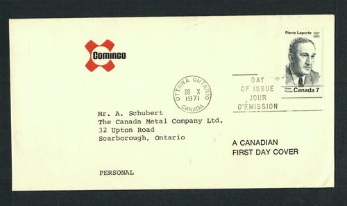 Canada #558, 1971 7¢ Laporte Cominco cachet FDC, VF - 'bruised' LR corner