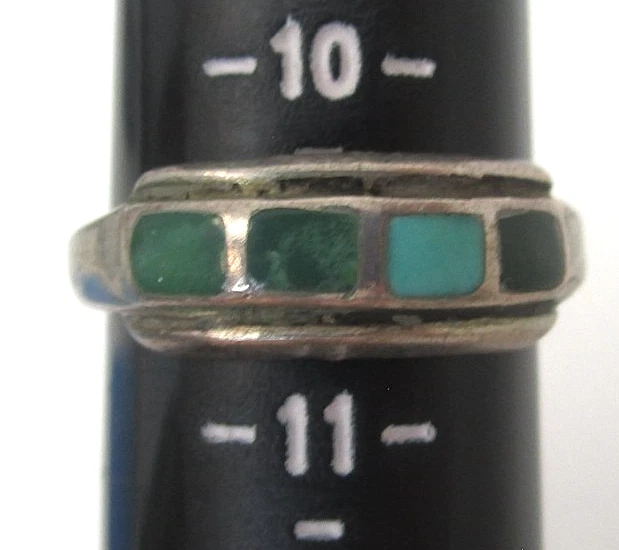 Кольцо раннего навахо из чистого серебра с инкрустацией зеленой бирюзой размер 10,5 - Изображение 4 из 4