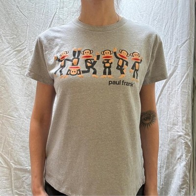 Paul Frank Gray Monkey Tee Shirt Medium Y2K Vintage 2000s 5 Monkeys