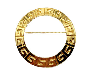 Authentic Vintage GIVENCHY Gold Plated G Logo Circle Brooch Signed York Paris Pin 2in