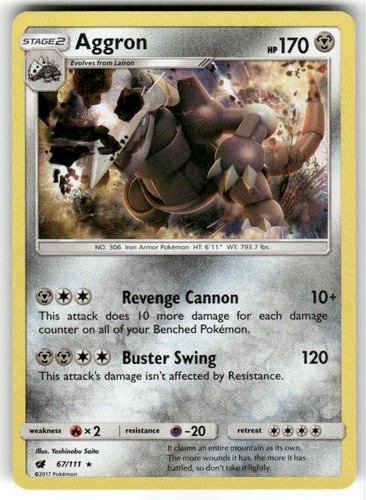 AGGRON - 67/111 - Near Mint - Crimson Invasion - Holo Rare - Pokemon