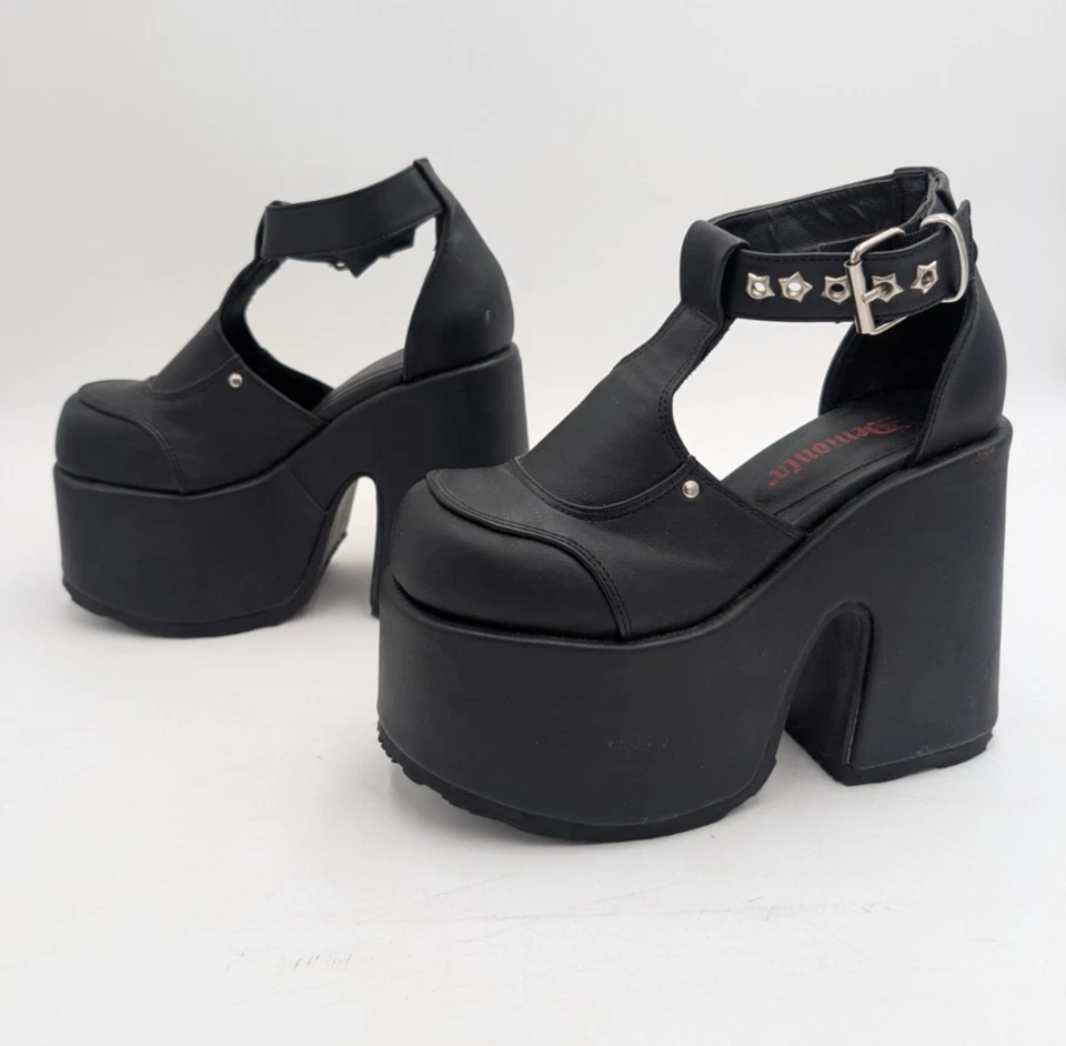 Demonia CAMEL-103 5" Chunky Heel 3" Platform Eyelet T-Strap Size 6 Black - Image 2 of 4