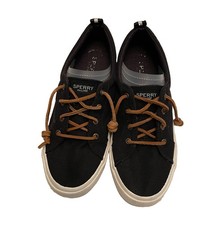 Sperry Pier Wave Sneakers Women s 8.5 Black Canvas Boat Shoes Leather Laces