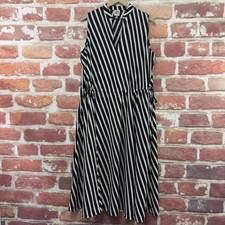 Anne Klein Dress Womens 1X Black Striped Casual Career Side Tie Waist Midi