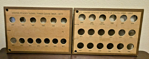 Vintage Meghrig No. 1356A  & 1357A- Empty Coin Boards - U.S. Nickel Five Cents
