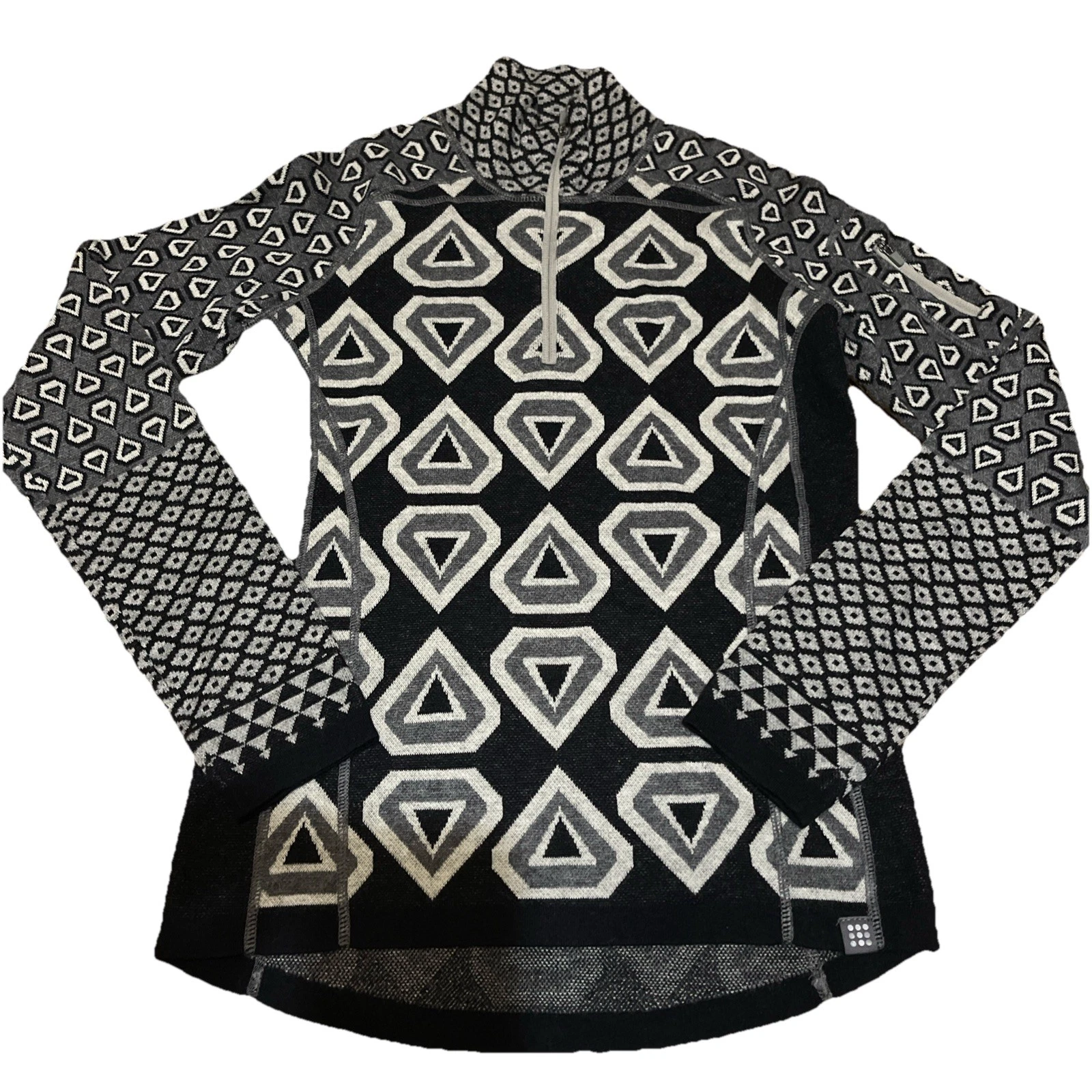 Title Nine 1/4 Zip Pullover Sweater Merino Wool Geometric Women’s Base Layer XS
