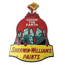Vintage Sherwin Williams Paints Sign - Large Gas Pump Porcelain Advertising Sign