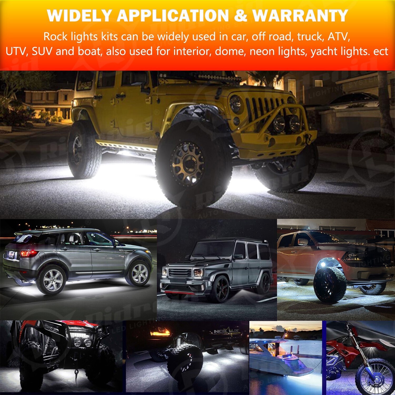 8X White LED Rock Lights Underbody Trail Rig Glow Lamp Offroad SUV Pickup Truck