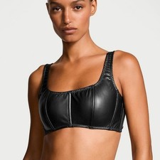 NWT Victoria's Secret Black Faux Leather Mini Corset Top US Large