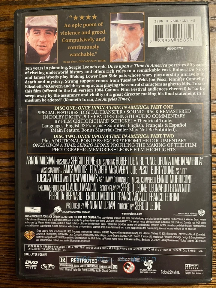 Once Upon a Time in America DVD 2003 Special Edition Robert De Niro - Image 2 of 2