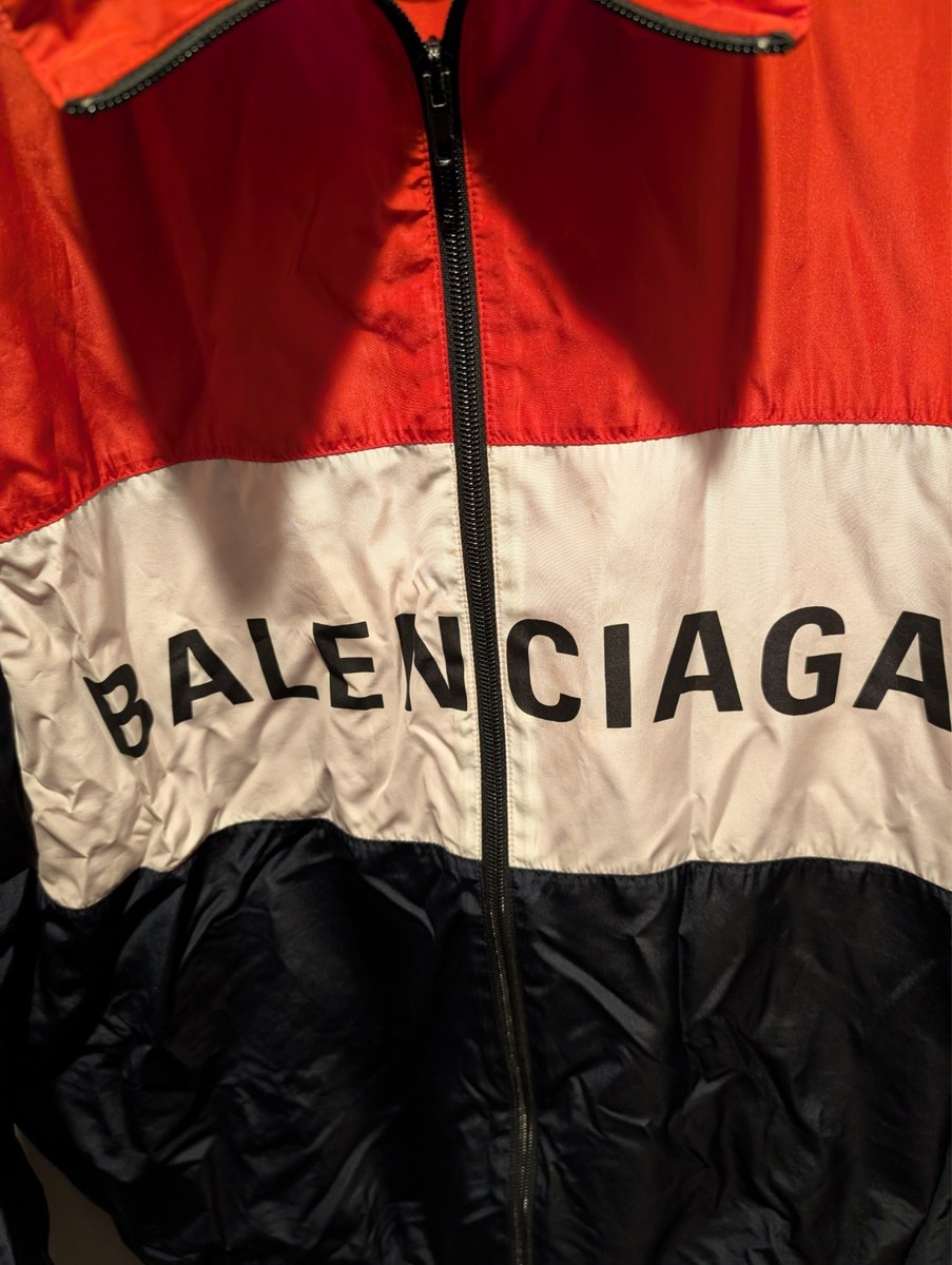 BALENCIAGA Windbreaker Jacket Red White Black Colorblock Logo Zip