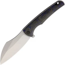 VDK Knives Vice Framelock Gray Titanium / Blue Carbon Fiber Pocket Knife- VDK037