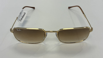 Ray-Ban Women's Rectangle Gold Metal Sunglasses Brown Gradient Plastic Lenses