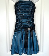 Blondie Nights Strapless Cocktail Mini Dress Size 3 Teal Black Mesh Ruching Prom