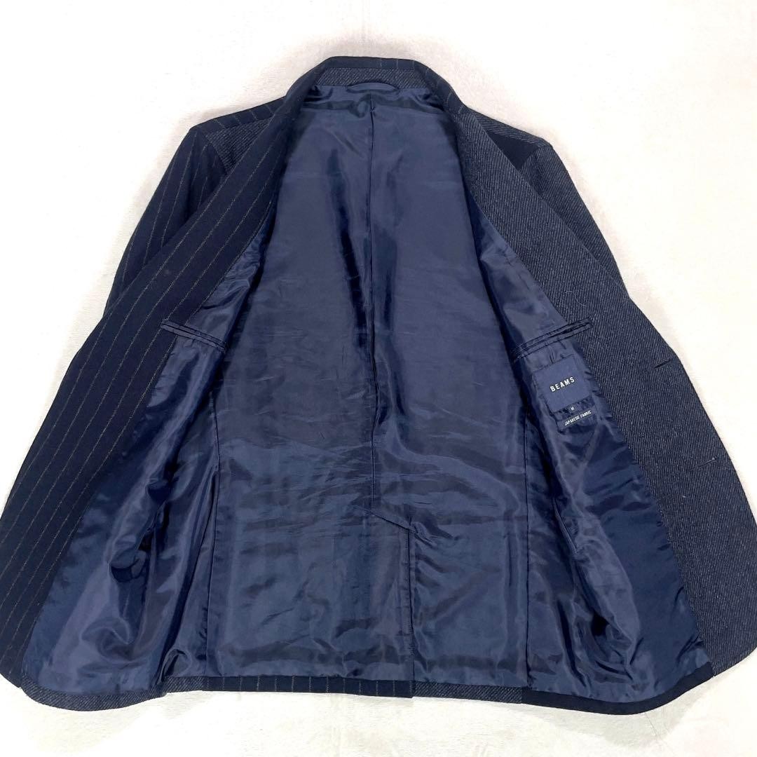 BEAMS Wool Tweed Patchwork Tailored Jacket M Navy… - image 2