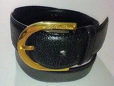VTG Womens Paloma Picasso Black Leather Belt Crackle Texture Sz S Logo On Buckle