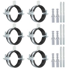6 Pcs 2.3-2.6inch Heavy Duty Adjustable Split Ring Pipe Hanger, Silver/Black