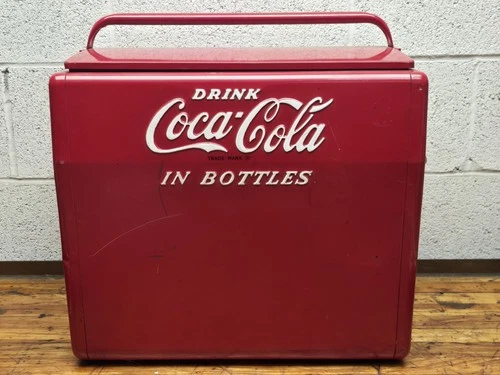Vintage Coca Cola Cavalier Red Metal Cooler With Tray 6 Pack Olympic Bottles