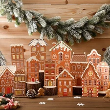 12pcs Gingerbread House Christmas Village Table Decorations Farmhouse Style NEW