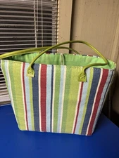 Sun ‘ N’ Sand Large Tote/Beach Bag  Striped Green Blue Red White 15x20