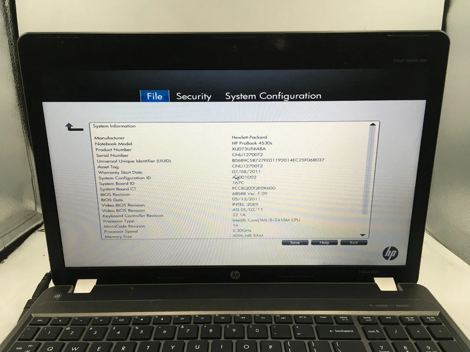 HP PROBOOK 4530S - BOOTS TO BIOS - INTEL I5 2410M - 4GB RAM - 15" - READ DESC-BB - Image 2 of 4