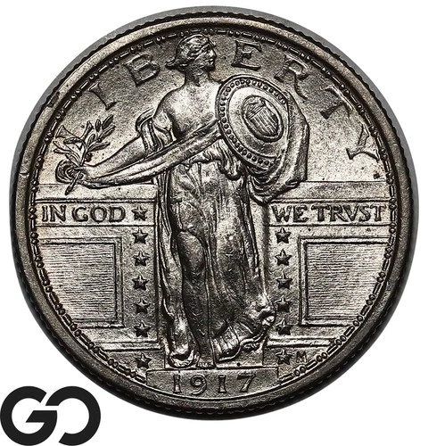 1917 Standing Liberty Quarter Type 1, FULL Head, Seriously Razor Sharp, Ch BU++