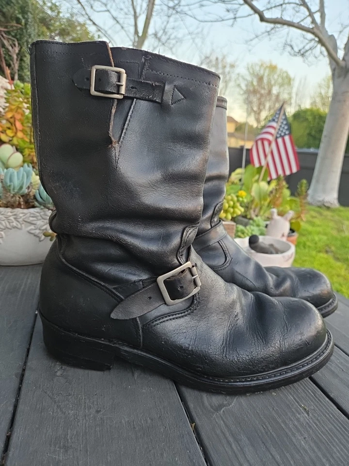 12E 60s Vintage Sears Ingeniero Arnés Motocicleta Montar Botas de Trabajo Puntera de Acero Foto 2 de 4