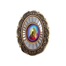 Vintage West Germany Gold Tone Ornate Red AB Glass Cabochon Scarf Clip 1.5 Inch