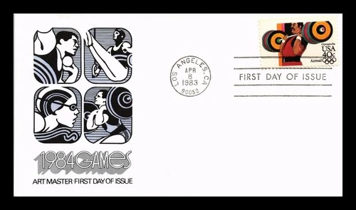 DR JIM STAMPS US COVER OLYMPICS WEIGHLIFTING AIR MAIL FIRST DAY ISSUE ARTCRAFT