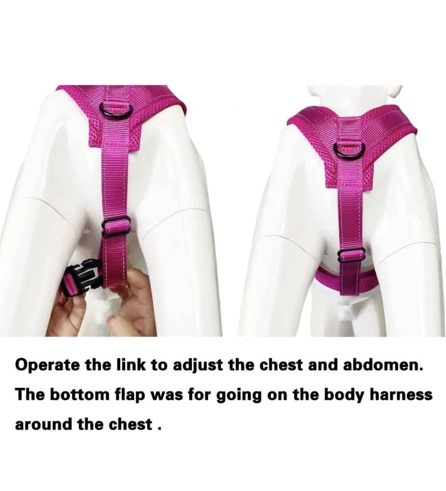 Dog Harness No Pull Adjustable Reflective Breathable Outdoor Vest Medium Pink