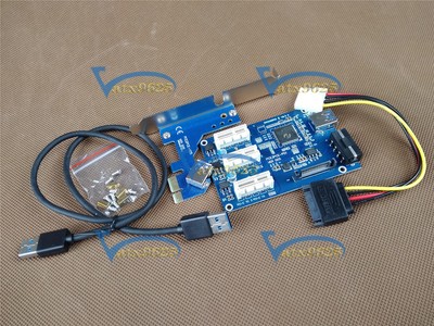 One New PCI-e Express 1X to 3 Port 1X Switch Multiplier HUB Riser Card+USB Cable