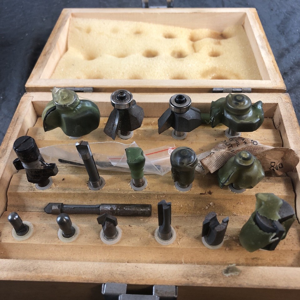 Router Bits 15 Piece Professional Woodworker Set in Wooden Storage Box ...