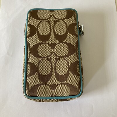 Coach Signature Pouch Canvas Beige Blue Accessory | Phone Cover