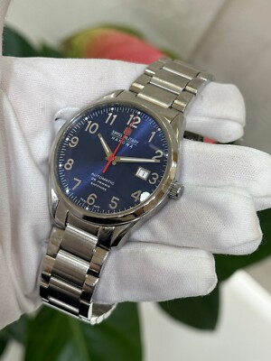 Swiss Military Hanowa Watch Automatic 26 Jewels Blue Dial Mens