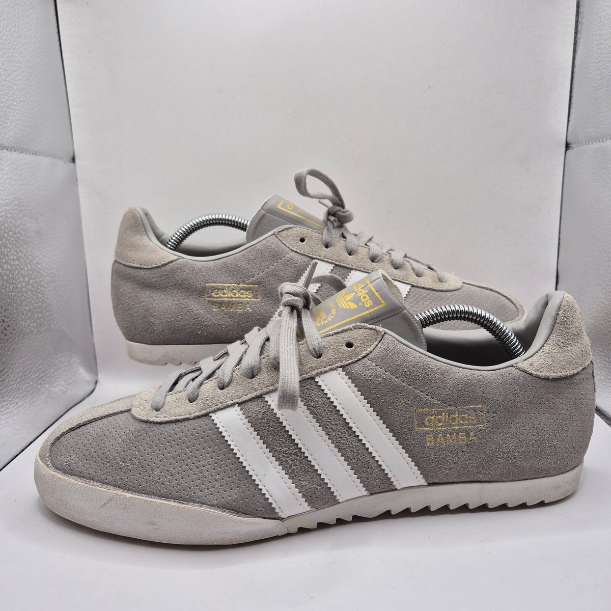 Adidas Bamba OG Trainers Grey Suede White Striped Originals Retro Men's UK  10